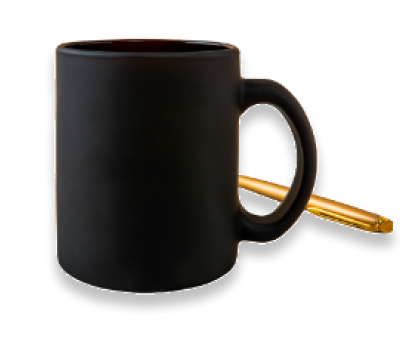 plain corporate branding mug with gold pen